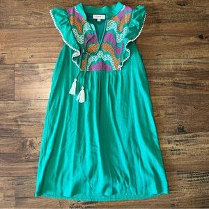 THML Green Embroidered Dress Size XS EUC